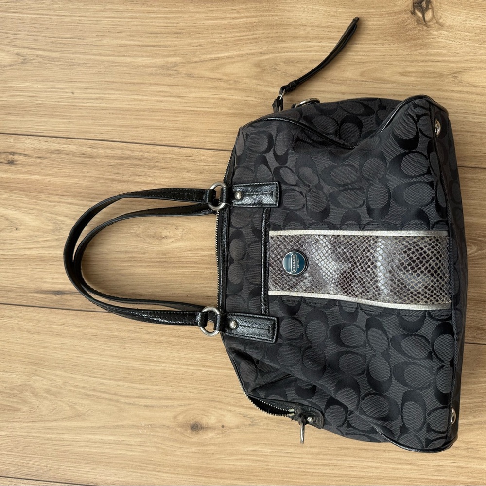 Coach Black Signature Satchel with Gray Contrast Stripe - Picture 5 of 5